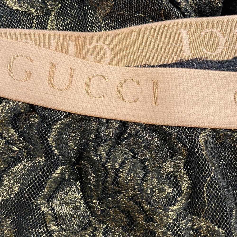 New Gucci Black and Gold Lace Tights/Leggings
